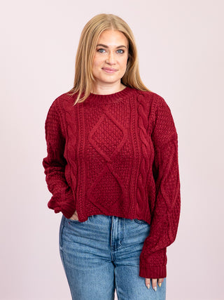 *NEW* Cable Knit Sweater | Cranberry