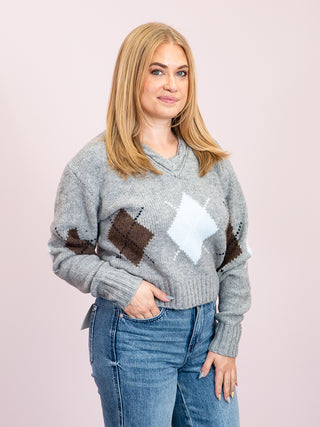 *NEW* Room 34 | Erin Argyle Sweater Top | Medium Grey Mix