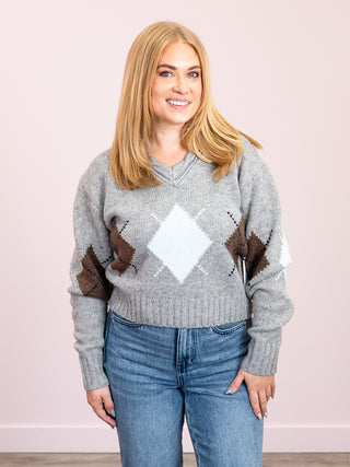 *NEW* Room 34 | Erin Argyle Sweater Top | Medium Grey Mix