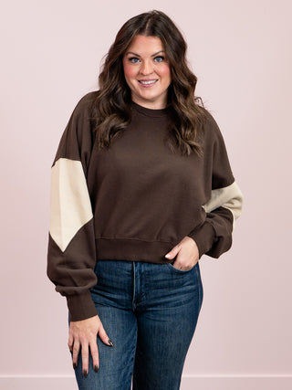 Vintage Vibes Color Block Sweatshirt | Espresso & Bone