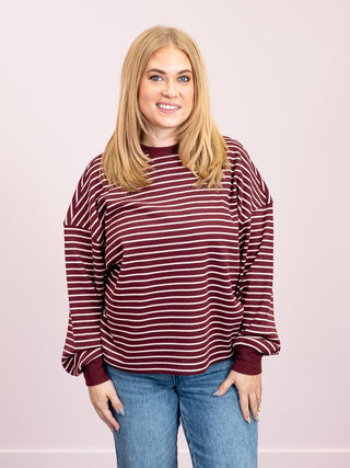 *NEW* RD Style | Colbert Striped Waffle Long Sleeve | Deep Burgundy