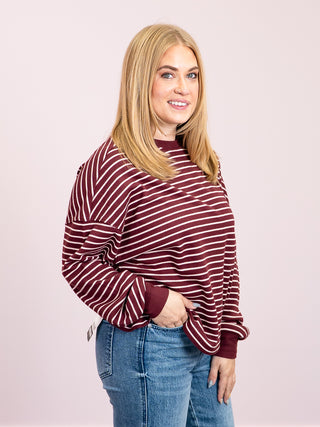 *NEW* RD Style | Colbert Striped Waffle Long Sleeve | Deep Burgundy