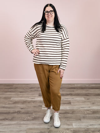 Adalee Striped Sweater | Cream & Brown