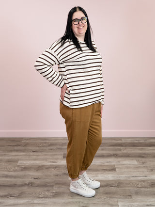 Adalee Striped Sweater | Cream & Brown