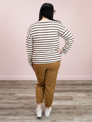 Adalee Striped Sweater | Cream & Brown