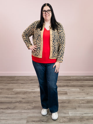 DEX | Miranda Crewneck Patterned Cardigan | Leopard