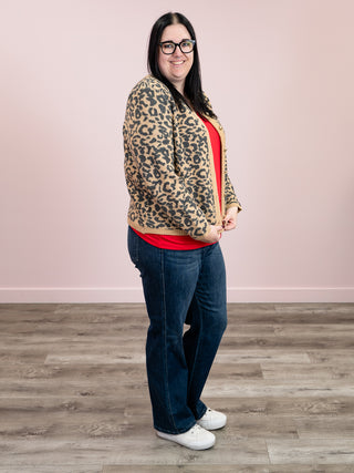 DEX | Miranda Crewneck Patterned Cardigan | Leopard