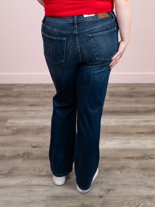 *WAREHOUSE FIND* Judy Blue | Mid Rise | Dark Wash Tummy Control Straight LONG | Finch