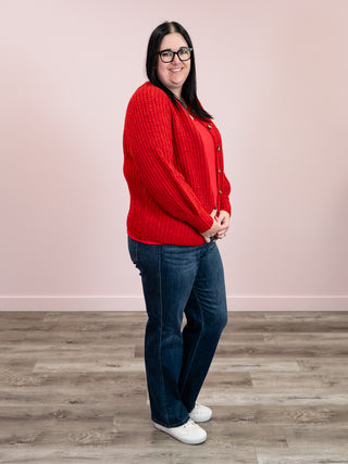 *NEW* DEX | Iris Crewneck Textured Cardigan | Candy Red Melange