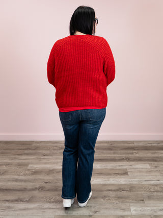 *NEW* DEX | Iris Crewneck Textured Cardigan | Candy Red Melange