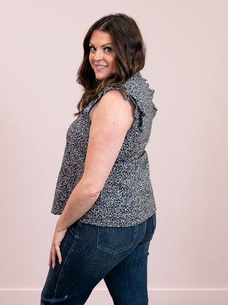 Joelle Floral Ruffle Sleeve Top | Navy