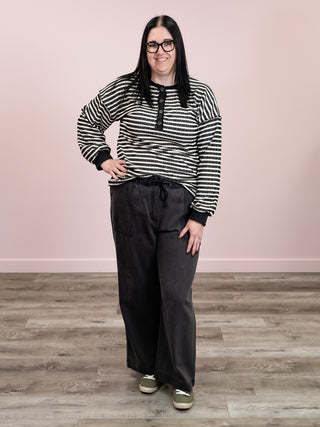 Carmella Striped Long Sleeve Top | Black & Cream