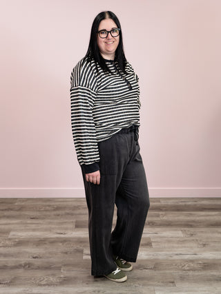 Carmella Striped Long Sleeve Top | Black & Cream