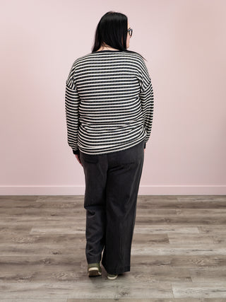 Carmella Striped Long Sleeve Top | Black & Cream