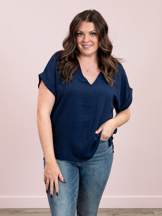 Freya Short Sleeve Top | Navy