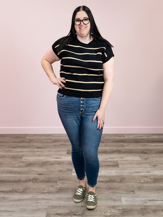 Sonia Striped Sweater Top | Black