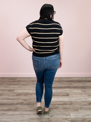 Sonia Striped Sweater Top | Black