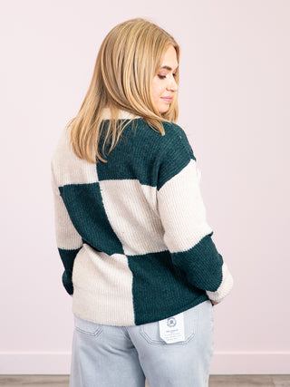 *NEW* Checkered Block Sweater | Cream and Evergreen