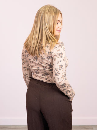 *NEW* Secret Garden Rib Long Sleeve Top | Taupe & Brown