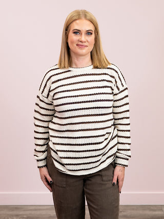 Adalee Striped Sweater | Cream & Brown