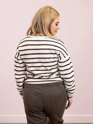 Adalee Striped Sweater | Cream & Brown