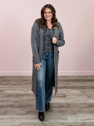 Celia Cable Knit Cardigan | Charcoal
