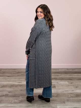Celia Cable Knit Cardigan | Charcoal