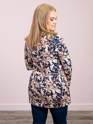*NEW* Sarah Ruffle LONG Sleeve Top | Navy Autumn Petals