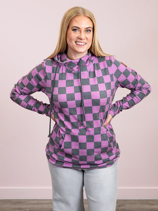 *NEW* Ashley Hoodie | Black & Purple Checkers