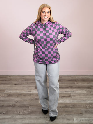*NEW* Ashley Hoodie | Black & Purple Checkers