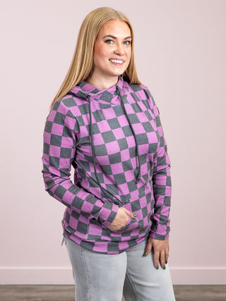 *NEW* Ashley Hoodie | Black & Purple Checkers