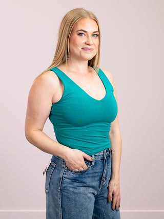 *NEW* Second Skin | Valentina Cotton V Neck Tank Top | Marine Green
