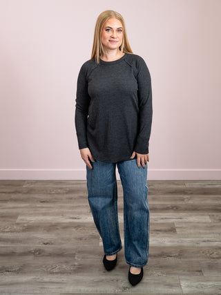 *NEW* Julianna Long Sleeve Waffle Top | Black