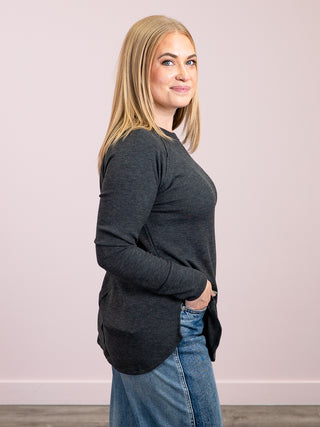 *NEW* Julianna Long Sleeve Waffle Top | Black
