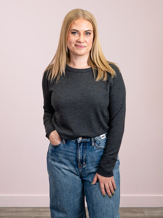 *NEW* Julianna Long Sleeve Waffle Top | Black