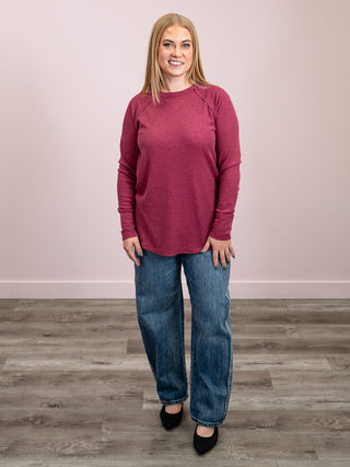 *NEW* Julianna Long Sleeve Waffle Top | Cabernet