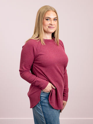 *NEW* Julianna Long Sleeve Waffle Top | Cabernet