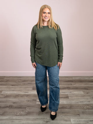 *NEW* Julianna Long Sleeve Waffle Top | Dark Olive