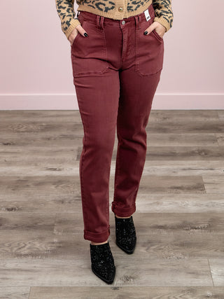 Judy Blue | High Rise | Garment Dyed Burgundy Cuffed Jean | Steve