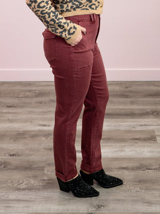 Judy Blue | High Rise | Garment Dyed Burgundy Cuffed Jean | Steve