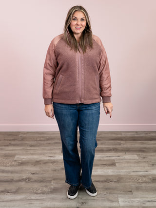 Alpine Fleece Zip Up Bomber Jacket | Rose Taupe