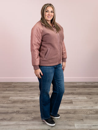Alpine Fleece Zip Up Bomber Jacket | Rose Taupe