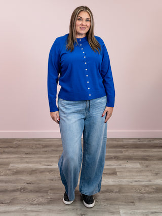 DEX | Katherine Easy Crewneck Cardigan | Sapphire