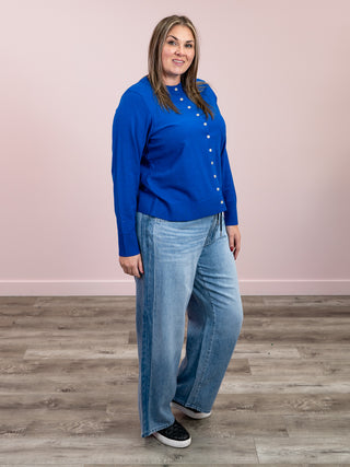 DEX | Katherine Easy Crewneck Cardigan | Sapphire