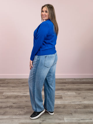 DEX | Katherine Easy Crewneck Cardigan | Sapphire