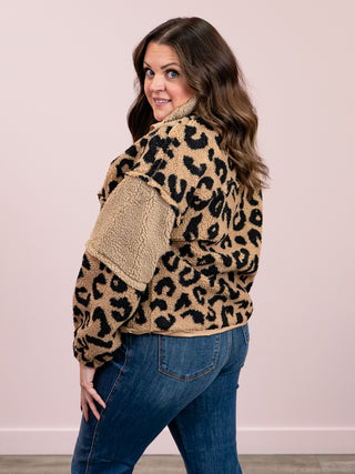 Cozy Haven Fleece Pullover | Taupe Leopard