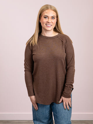 *NEW* Julianna Long Sleeve Waffle Top | Brown
