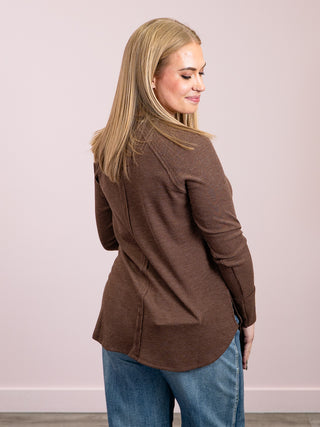 *NEW* Julianna Long Sleeve Waffle Top | Brown