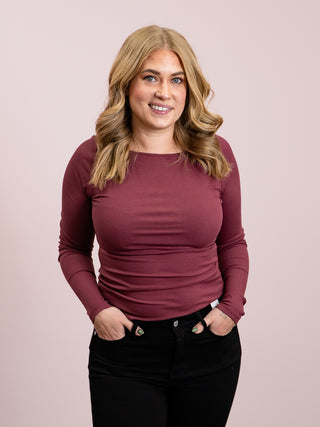 *NEW* Barely There Boat Neck Ribbed Top | Rosewood