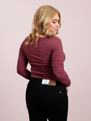 *NEW* Barely There Boat Neck Ribbed Top | Rosewood